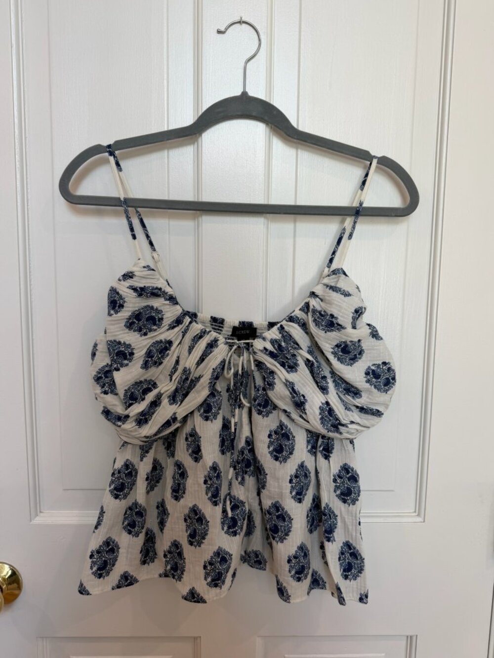 J.crew White with Navy Blue Floral Block Print & Metallic Lurex Threading, 12